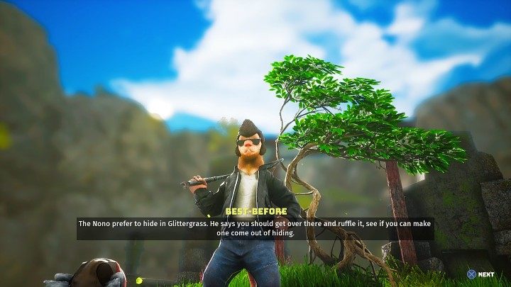 Przedawniony opowie Wam o stworzeniach Nono i o tym, że można je znaleźć w wysokiej błyszczącej trawie - Biomutant: Inny świat/Another World - solucja, opis przejścia - Biomutant - poradnik do gry