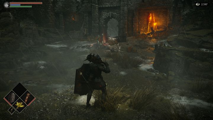 Pozwólcie mu wykonywać te przewroty, a gdy będzie blisko, zablokujcie jego atak tarczą, przez co jego równowaga zostanie zachwiana - Demons Souls Remake: Obrzeża wyspy (4-1) - solucja, opis przejścia - Demons Souls Remake - poradnik do gry