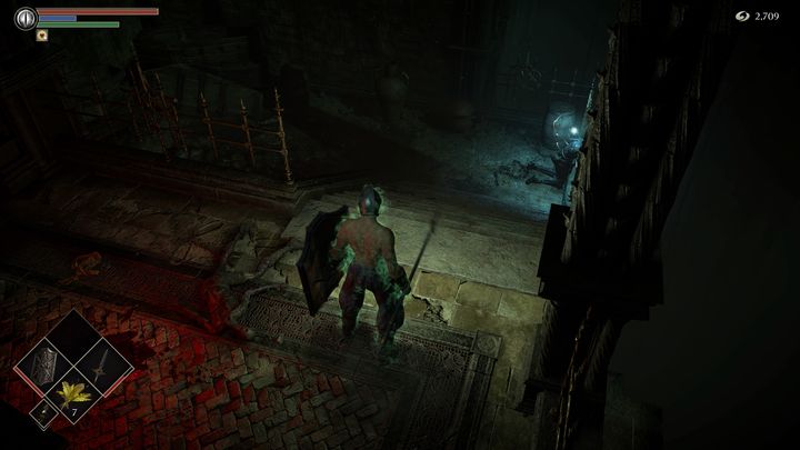 Przechodząc przez ukrytą ścieżkę, zejdźcie na dół i podnieście przedmiot, a następnie idźcie w drugą stronę - Demons Souls Remake: Więzienie Nadziei (3-1) - solucja, opis przejścia - Demons Souls Remake - poradnik do gry