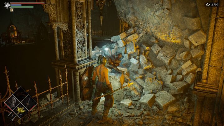 Przy zawalonej drodze podnieście kolejny przedmiot, będzie to następny Estok - Demons Souls Remake: Więzienie Nadziei (3-1) - solucja, opis przejścia - Demons Souls Remake - poradnik do gry
