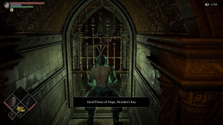 Od teraz drzwi po prawej stronie powinny być możliwe do otworzenia za pomocą klucza, który zdobyliście na moście - Demons Souls Remake: Więzienie Nadziei (3-1) - solucja, opis przejścia - Demons Souls Remake - poradnik do gry