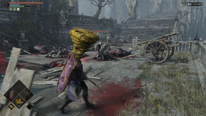 Ponadto na schodach w oddali znajduje się trzech rycerzy, którzy są znacznie trudniejszym przeciwnikiem do pokonania - Demons Souls Remake: Wewnętrzny Dziedziniec (1-3) - solucja, opis przejścia - Demons Souls Remake - poradnik do gry