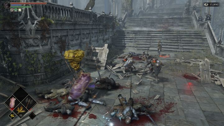 Po pokonaniu wrogów, nie pozostaje Wam nic innego, jak udanie się po schodach na samą górę - Demons Souls Remake: Wewnętrzny Dziedziniec (1-3) - solucja, opis przejścia - Demons Souls Remake - poradnik do gry