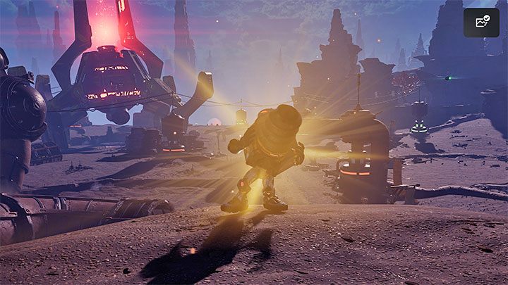 Portal teleportuje Was do wysokiej półki ze złotą śrubką zlokalizowanej w zachodniej części mapy - Ratchet & Clank Rift Apart: Savali - znajdźki, lista wszystkich, mapa - Ratchet & Clank Rift Apart - poradnik do gry