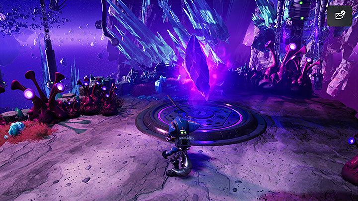Dotrzyjcie do kryształu blizon na końcu ścieżki i uderzcie w niego żeby przenieść się do wymiaru po katakliźmie - Ratchet & Clank Rift Apart: Blizar Prime - znajdźki, lista wszystkich, mapa - Ratchet & Clank Rift Apart - poradnik do gry