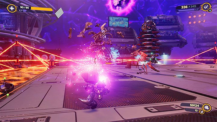 W celu zaliczenia bitwy musicie pokonać 5 fal przeciwników - Ratchet & Clank Rift Apart: Arena, Złoty puchar - solucja, wszystkie walki - Ratchet & Clank Rift Apart - poradnik do gry