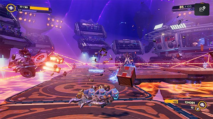 Założeniem tej bitwy jest pokonywanie Bandziorów na motorach (Vroom Goons) w warunkach niskiej grawitacji - Ratchet & Clank Rift Apart: Arena, Złoty puchar - solucja, wszystkie walki - Ratchet & Clank Rift Apart - poradnik do gry