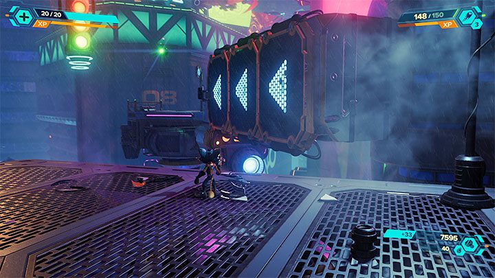 Są dwie różne ścieżki prowadzące na dach i jedna z nich zakłada dodatkowe przebiegnięcie po ścianie - Ratchet & Clank Rift Apart: Podążanie za Widmem - solucja, opis przejścia - Ratchet & Clank Rift Apart - poradnik do gry
