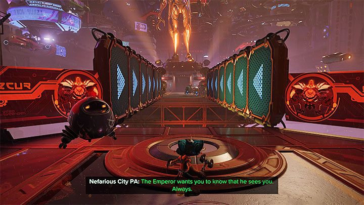 Zainteresujcie się pokazanymi na obrazku dwoma ścianami do biegania - Ratchet & Clank Rift Apart: Zbadanie posągu Nefariousa - solucja - Ratchet & Clank Rift Apart - poradnik do gry