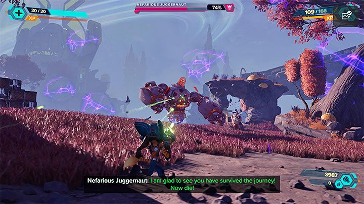 Niszczyciel w pewnym momencie przeniesie walkę do innego wymiaru - Ratchet & Clank Rift Apart: Zbadanie posągu Nefariousa - solucja - Ratchet & Clank Rift Apart - poradnik do gry