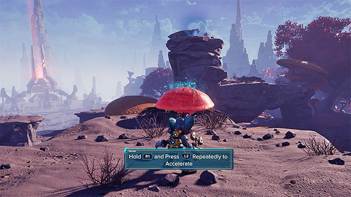 Kapliczka jest w środkowej części pustkowi - Ratchet & Clank Rift Apart: Zdobycie wiedzy lombaków - solucja, kapliczki - Ratchet & Clank Rift Apart - poradnik do gry