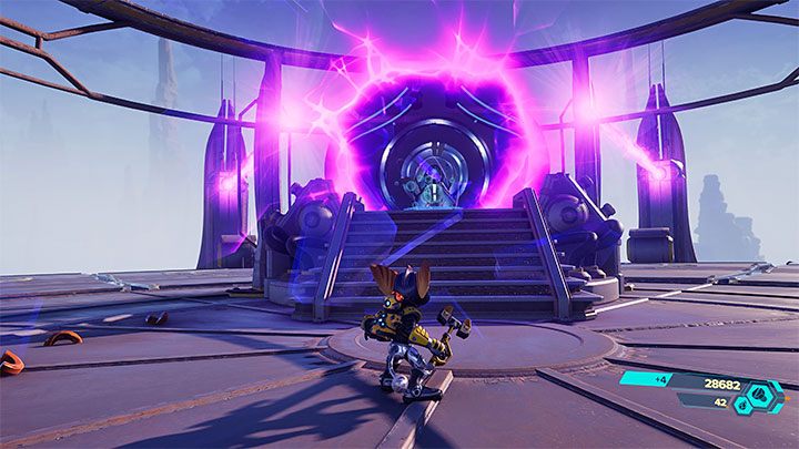 Po wygranej bitwie dotrzyjcie ponownie do korby żeby zasilić generator - Ratchet & Clank Rift Apart: Dostanie się do Archiwum - solucja - Ratchet & Clank Rift Apart - poradnik do gry