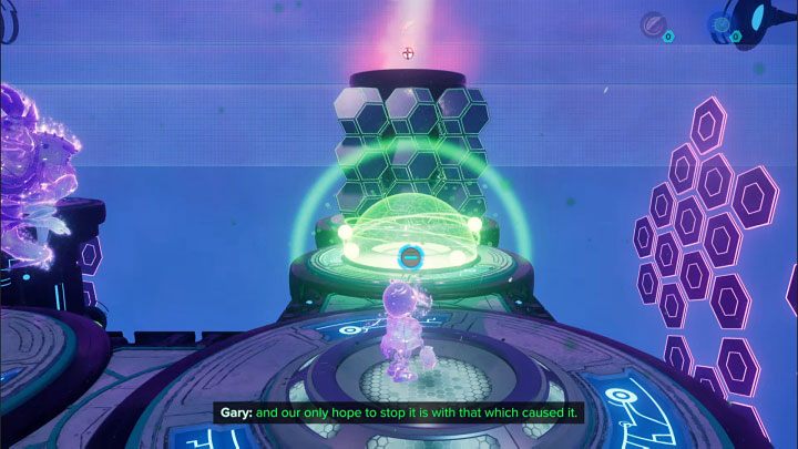 Dotrzyjcie do pokazanej na obrazku barykady i umieśćcie sferę szybkości w slocie tuż przed nią - Ratchet & Clank Rift Apart: Clank, Sargasso - rozwiązania zagadek, lista - Ratchet & Clank Rift Apart - poradnik do gry