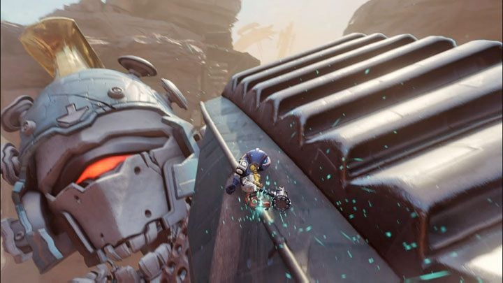 Na samym dole złapcie się nowego zaczepu i katapultujcie Rivet z wykorzystaniem wyrzutnika - Ratchet & Clank Rift Apart: Ucieczka przed Naprawiaczem - solucja - Ratchet & Clank Rift Apart - poradnik do gry