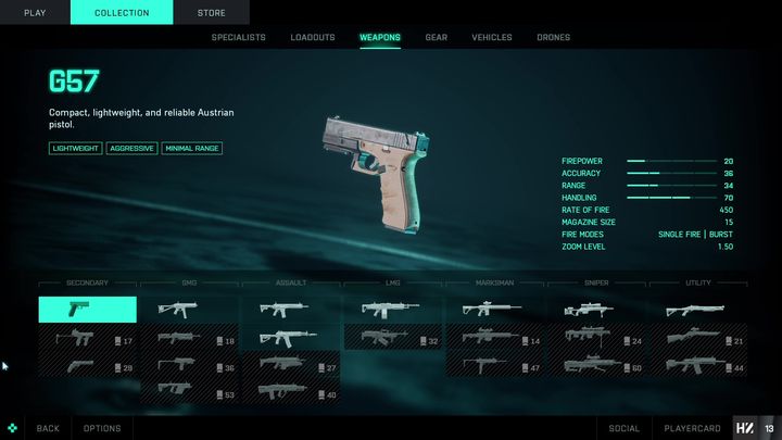 G57 to podstawowa broń poboczna dostępna od samego początku rozgrywki - Battlefield 2042: Bronie dodatkowe - lista - Battlefield 2042 - poradnik do gry