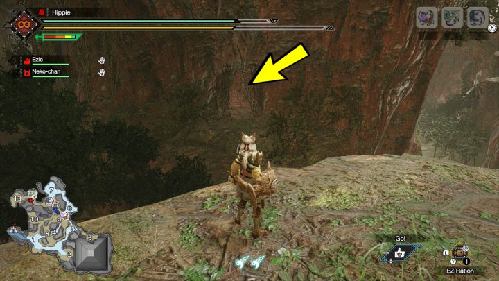 6 stara wiadomość znajduje się w jaskini na skalnej półce, w obszarze nr 12 - Monster Hunter Rise: Stare wiadomości - Zatopiony Las, znajdźki, mapa - Monster Hunter Rise - poradnik do gry