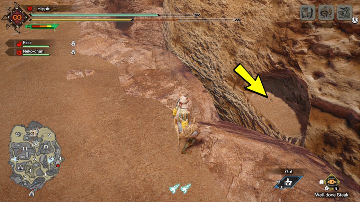 8 stara wiadomość znajduje się przy obszarze nr 4, na skraju mapy - Monster Hunter Rise: Stare wiadomości - Równiny Piasku, znajdźki, mapa - Monster Hunter Rise - poradnik do gry