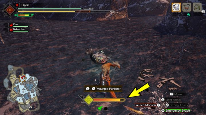 Atakowanie innych potworów podczas Jazdy na Wiwernie wypełnia pasek, znajdujący się na dole ekranu - Monster Hunter Rise: Wiwerna - jak jeździć? - Monster Hunter Rise - poradnik do gry