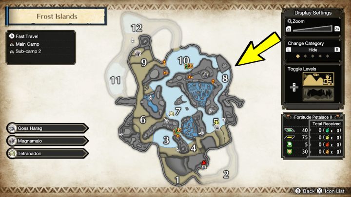 Ślimniszek pojawia się na oceanie, za obszarem nr 8 na mapie - Monster Hunter Rise: Ślimniszek - jak znaleźć? - Monster Hunter Rise - poradnik do gry