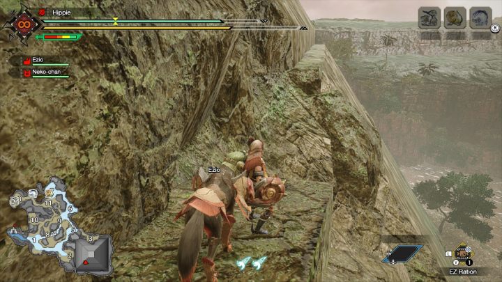 Po dotarciu na szczyt skręćcie w prawo i idźcie wzdłuż ściany - Monster Hunter Rise: Kwazelkobra - jak znaleźć? - Monster Hunter Rise - poradnik do gry
