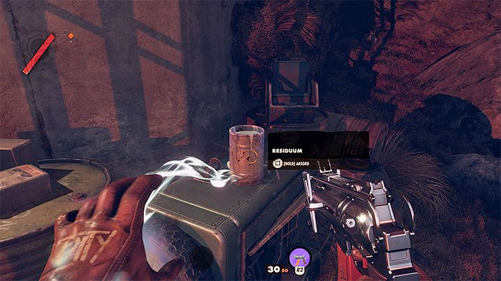Po tym jak nauczycie się wysysania rezyduum z obiektów i postaci będziecie mogli odnajdywać te same przedmioty i wchodzić z nimi w interakcję (Kwadrat) - Deathloop: Błyszczące obiekty - co to jest? - Deathloop - poradnik do gry