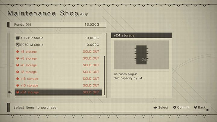 Możecie kupować ulepszenia powiększające domyślną pojemność o nowe sloty - NieR Automata: Chipy - jak instalować? - NieR Automata - poradnik do gry