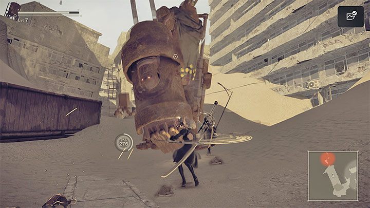 Idąc dalej natraficie na grupę małych maszyn oraz na większą maszynę Goliath Biped - NieR Automata: 3 Rozdział, Route A - solucja, opis przejścia - NieR Automata - poradnik do gry