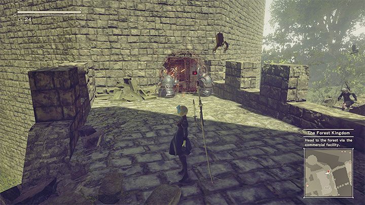 Wybierzcie ścieżkę prowadzącą uszkodzonymi bocznymi murami w stronę zamku - NieR Automata: 6 Rozdział, Route A - solucja, opis przejścia - NieR Automata - poradnik do gry