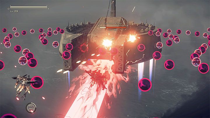 Goliath Flyer może też strzelać szerokim czerwonym strumieniem energii - NieR Automata: 7 Rozdział, Route A - solucja, opis przejścia - NieR Automata - poradnik do gry
