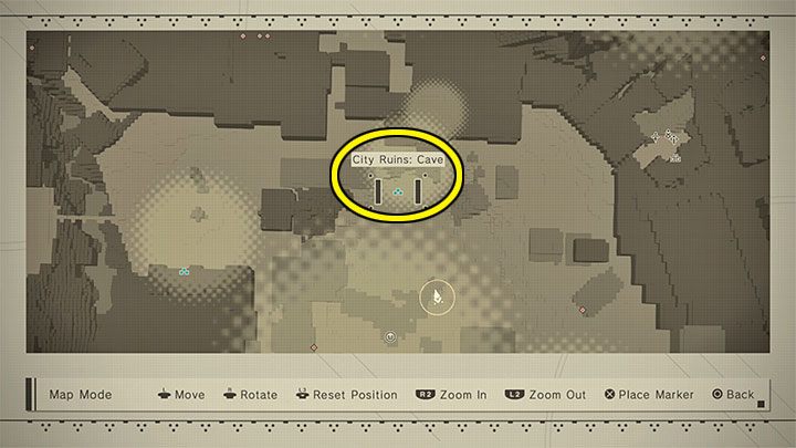 W celu posunięcia akcji do przodu powróćcie do krateru w ruinach miasta, czyli do miejsca, w którym znajduje się Access Point City Ruins: Cave - NieR Automata: 8 Rozdział, Route A - solucja, opis przejścia - NieR Automata - poradnik do gry