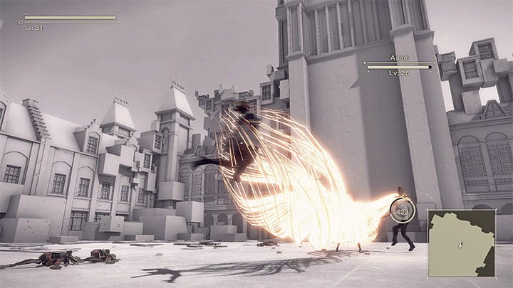 Rzadziej stosowaną umiejętnością bossa jest próba złapania 2B w ramach dużego ataku energetycznego - NieR Automata: 8 Rozdział, Route A - solucja, opis przejścia - NieR Automata - poradnik do gry