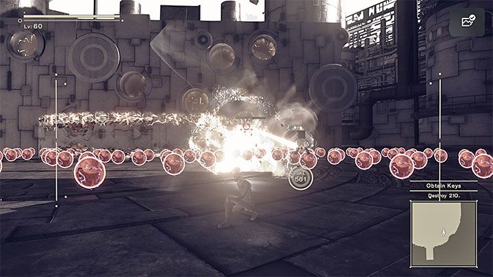 Boss otoczy się ruchomymi pierścieniami i rozpocznie zmasowany ostrzał pociskami - NieR Automata: 16 Rozdział, 9S i A2 - Route C,D - solucja, opis przejścia - NieR Automata - poradnik do gry