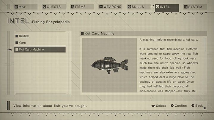 Wszystkie unikalne złowione gatunki ryb pojawiają się w Intel -> Fishing Encyclopedia - NieR Automata: Trofea/Osiągnięcia - NieR Automata - poradnik do gry