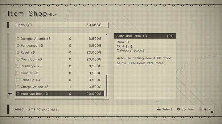 Auto-use Item - Czipy z tej grupy mogą Was wyręczyć w manualnym odnawianiu utraconych punktów zdrowia - NieR Automata: Leczenie - jak poprawiać zdrowie? - NieR Automata - poradnik do gry