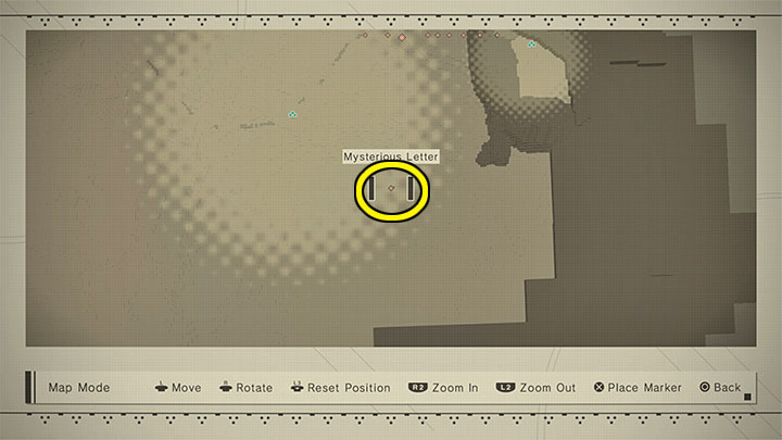 Zleceniodawca questu: odblokowanie questu Mysterious Letter - list otrzymuje się w trakcie wizyty w Bunkrze (Bunker) - NieR Automata: Pustynia - solucja, misje poboczne - NieR Automata - poradnik do gry
