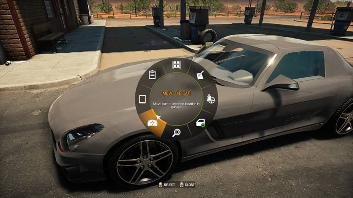 Выберите «Переставить автомобиль» в колесном меню автомобиля - Car Mechanic Simulator 2021: Fault диагностика - Руководство по игре Car Mechanic Simulator 2021