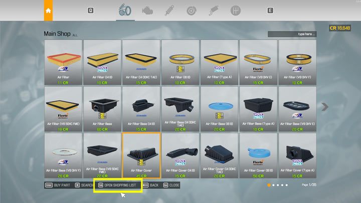 В центре магазина нажмите Открыть список покупок - Car Mechanic Simulator 2021: Замена деталей - Руководство по игре Car Mechanic Simulator 2021