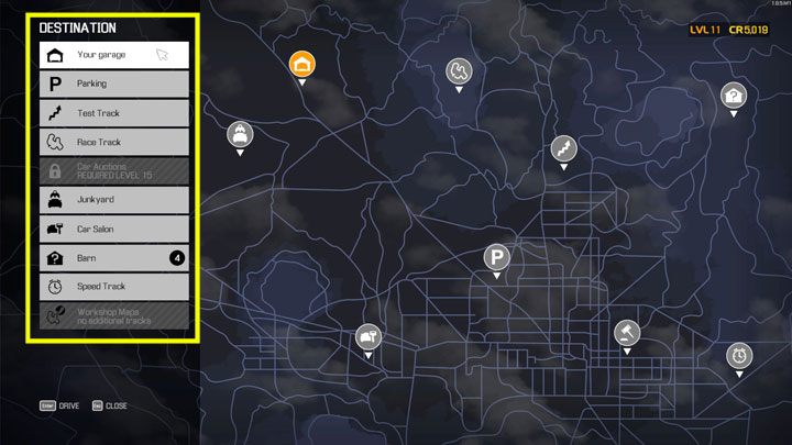 Po wywołaniu mapy wystarczy wybrać miejsce klikając listę po lewej - Car Mechanic Simulator 2021: Mapa lokacji - Car Mechanic Simulator 2021 - poradnik do gry