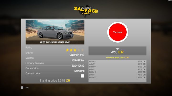 Jeśli nie zdążycie podbić ceny lub zaniechacie akcji ze względu na zbyt dużą kwotę, aukcja będzie przegrana - Car Mechanic Simulator 2021: Aukcje samochodowe - Car Mechanic Simulator 2021 - poradnik do gry