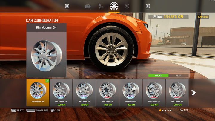 Kolejna opcja to wybór felg aluminiowych - osobno na przód i tył - Car Mechanic Simulator 2021: Salon samochodowy - Car Mechanic Simulator 2021 - poradnik do gry