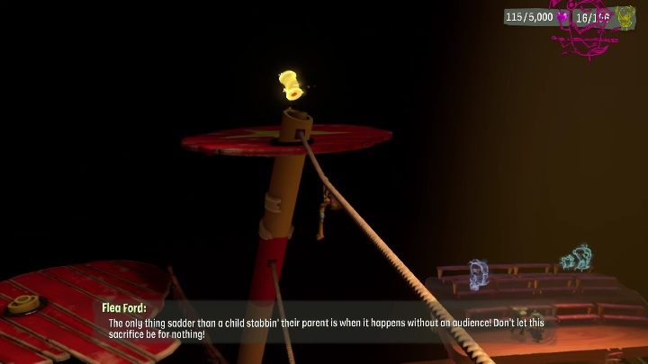 Aby dostać się do tego sekretu musicie wskoczyć na drewnianą platformę - Psychonauts 2: Nuggets of Wisdom, Lucrecias Lament - gdzie znaleźć? - Psychonauts 2 - poradnik do gry