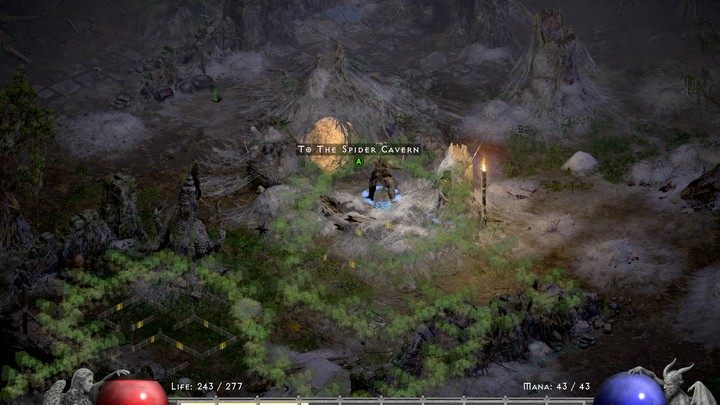 Wejście do Jaskini Pająków znajdziecie w jednej z odnóg głównej drogi przez las - Diablo 2 Resurrected: Wola Khalima - solucja, opis przejścia - Diablo 2 Resurrected - poradnik do gry