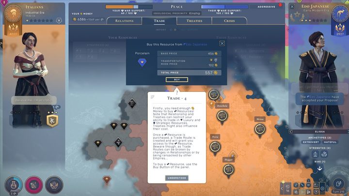 Imperium gracza może wymieniać się zasobami z każdym graczem, z którym ma podpisaną umowę o handlu - Humankind: Zasoby luksusowe, handel i monopol - Humankind - poradnik do gry