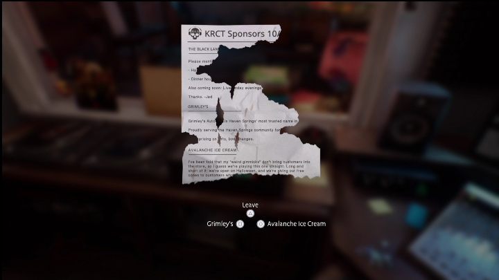 Po rozmowie wróćcie do zniszczonej kartki z informacjami o sponsorach radiostacji - Life is Strange True Colors Wavelengths: Jesień - solucja, opis przejścia - Life is Strange True Colors - poradnik do gry