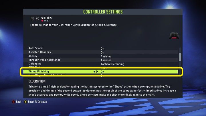 Precyzyjne wykończenie możecie włączyć w opcjach gry w zakładce z ustawieniami kontrolera (Controller Settings) - FIFA 22: Precyzyjne wykończenie - jak włączyć? - FIFA 22 - poradnik do gry