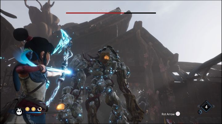 Co do zadawania mu obrażeń, najpierw musicie rzucić w niego bombą - Kena Bridge of Spirits: Stone Guardian - boss, jak pokonać? - Kena Bridge of Spirits - poradnik do gry