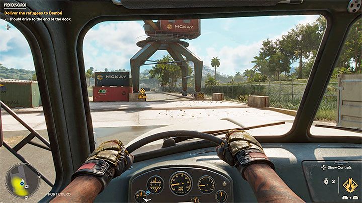 Po dotarciu do bramy portu załączy się krótka cut-scenka z rozmowy ze strażnikiem i gra przestanie odliczać czas - Far Cry 6: Cenny ładunek (Precious Cargo) - solucja, opis przejścia - Far Cry 6 - poradnik do gry