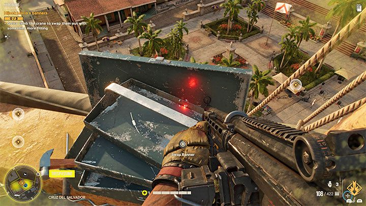 Zacznijcie ostrożnie przechodzić po wysięgniku dźwigu i docierać do kolejnych banerów - Far Cry 6: Bombowy szum (Hype Bomb) - solucja, opis przejścia - Far Cry 6 - poradnik do gry