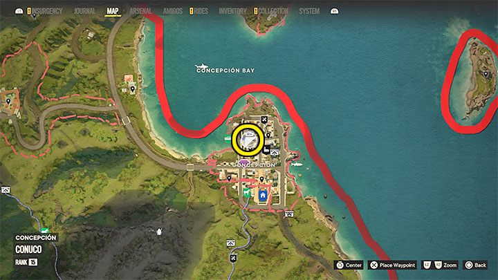 Dotrzyjcie do miasteczka Concepcion z podregionu Conuco, a konkretnie zainteresujcie się jego zachodnią częścią zaznaczoną na obrazku - Far Cry 6: Owoce miłości (The Seeds of Love) - solucja, opis przejścia - Far Cry 6 - poradnik do gry