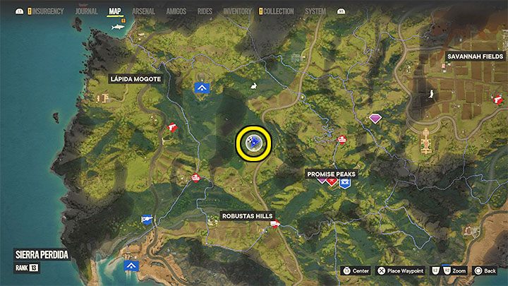 Odwiedźcie zaznaczoną na obrazku centralną część podregionu Sierra Perdida - Far Cry 6: Owoce miłości (The Seeds of Love) - solucja, opis przejścia - Far Cry 6 - poradnik do gry